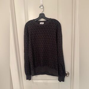Salvatore Ferragamo Men's Dark Gray Patterned Crewneck Sweater